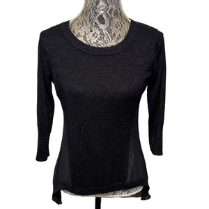 Nicki Minaj Black Asymmetrical 3/4 Sleeve Fitted Blouse. Versatile Monochrome